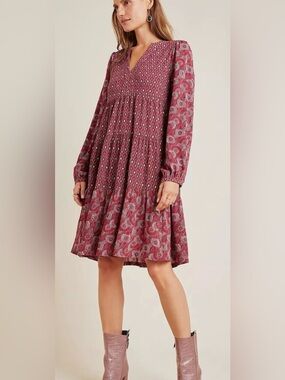 Maeve by Anthropologie Amber Long-Sleeve Tiered Dress